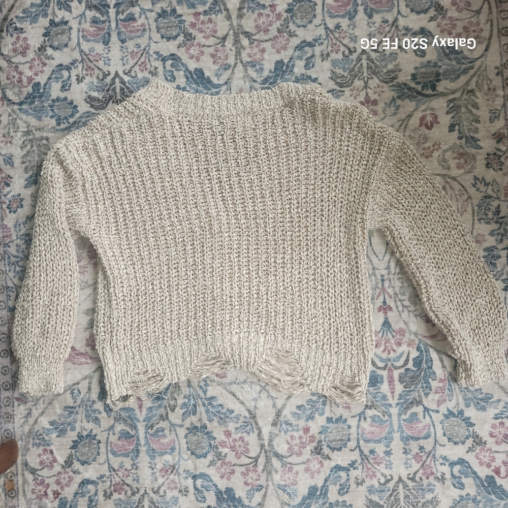 BKE Beige Distressed Grunge Sttle Cream Cardigan - Picture 6 of 7